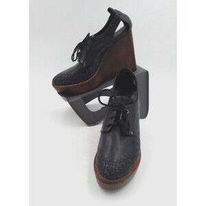 Rag & Bone New York ANITA Shoes Black Woven Wooden Platform SZ 39 Lace Up